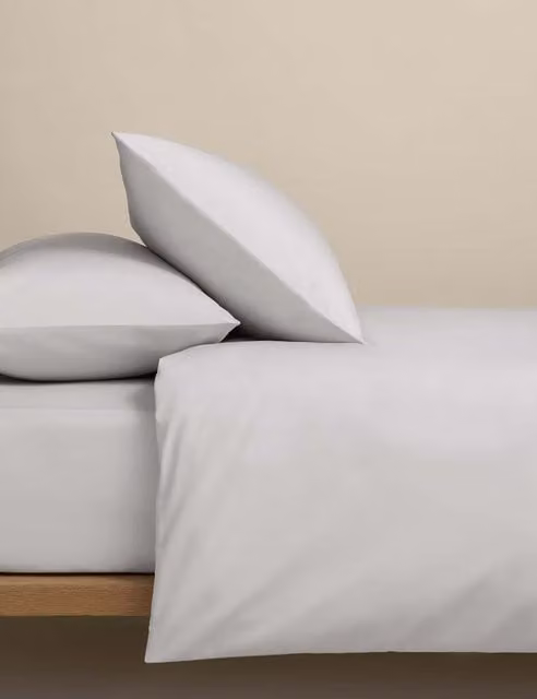 M&S Egyptian Cotton 400 Thread Count Percale Bedding Set, Grey, W: 140 cm, L: 200 cm
