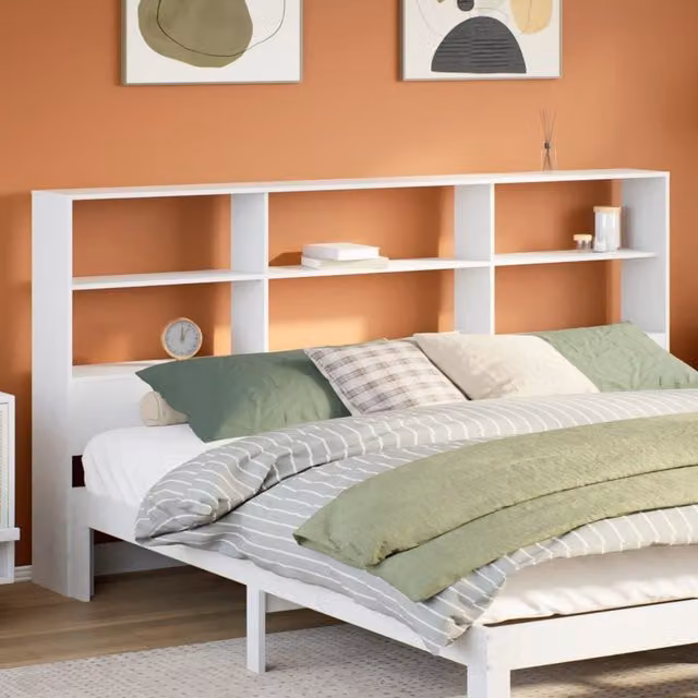 Berkfield Home White Solid Wood Pine Headboard with Storage, 180 cm