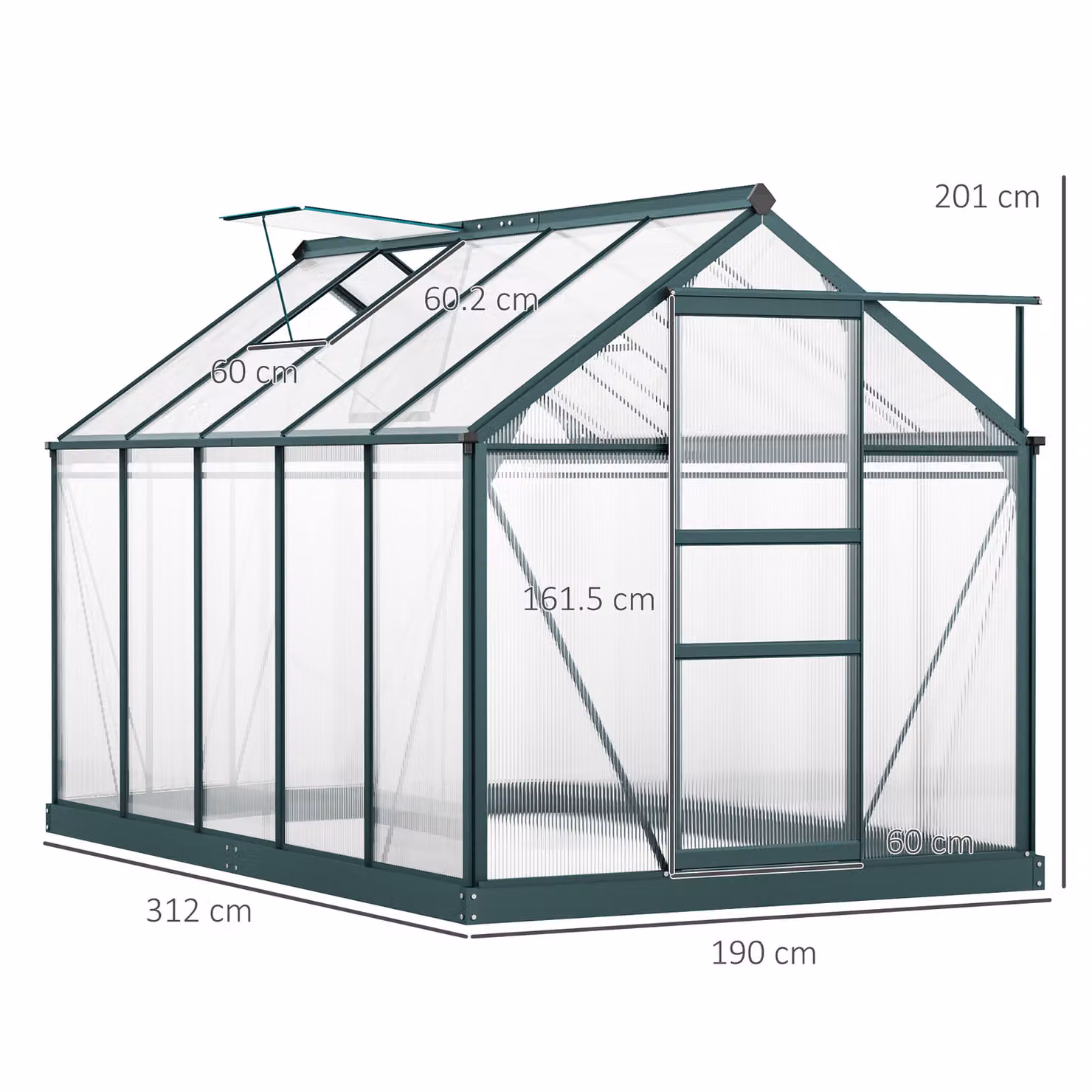 Outsunny Aluminium Frame Large Walk-In Greenhouse with Galvanised Steel Base and Sliding Polycarbonate Doors – 3