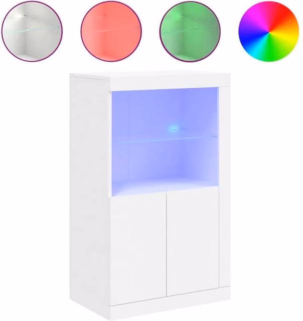 Berkfield Home Modern White Side Cabinet with Integrated LED Lighting and Glass Doors – 1