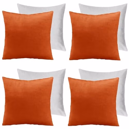 OHS Set of 4 Burnt Orange Matte Velvet Square Cushions, W/D/H: 45 x 45 x 45 cm