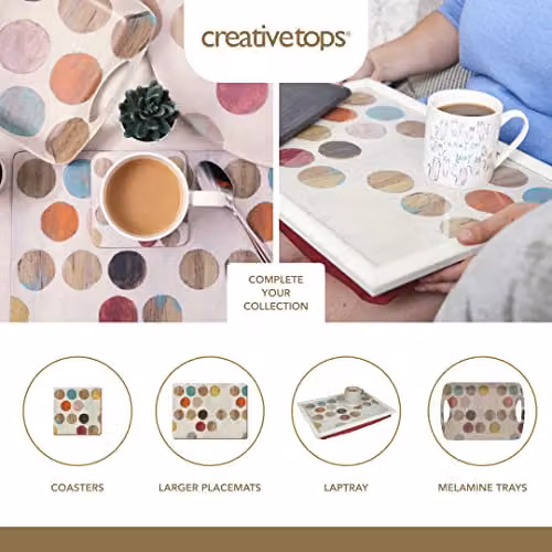 Creative Tops Retro Dotted Placemats Set of 6, Multicolour and Cream, Cork-Backed, W/D/H: 30.0 x 30.0 x 0.25 cm – 4