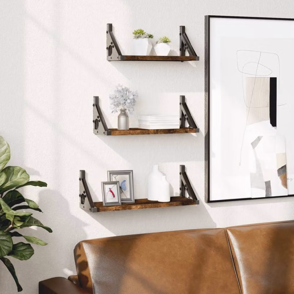 Berkfield Home 3 Piece Smoked Oak Wall Shelf Set in Brown – 2
