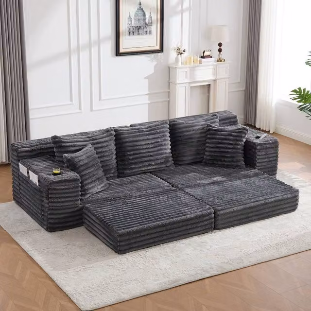 Rolipo Dark Grey Corduroy Convertible Sleeper Sofa with Cup Holders – 1