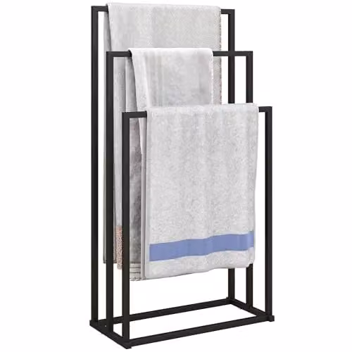 HOMCOM Black Freestanding Metal Towel Rack, W/D/H: 45 x 21.5 x 85 cm – 1