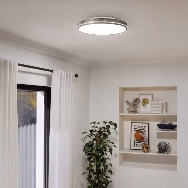 Eglo Orotava Modern Round LED Ceiling Light, Brown and White, Dimmable with Remote Control