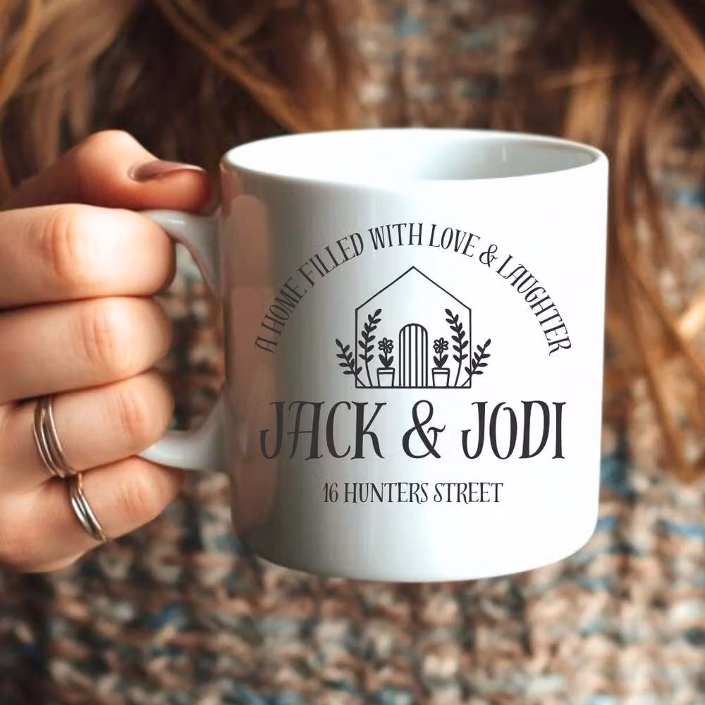 Aye Do Gifts Personalised Little New Home Mug Gift Set for Couples in White with Floral Design – 2