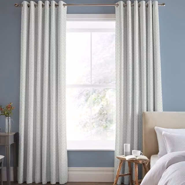 Laura Ashley Kate Made to Measure Blackout Floral Eyelet Curtains in Pale Seaspray Blue