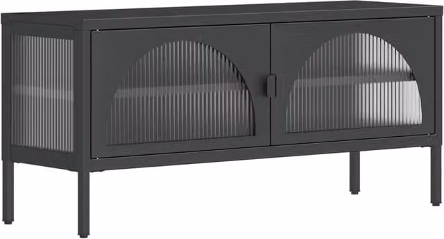 Berkfield Home Modern Black TV Cabinet with Glass Doors and Internal Shelves, W/D/H: 105 x 35 x 50 cm