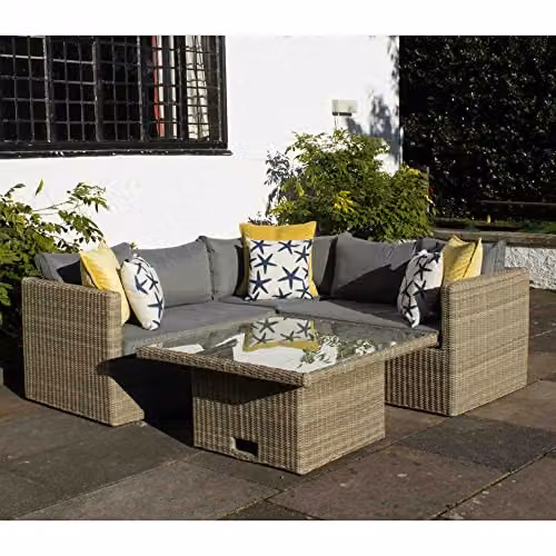 Royalcraft Wentworth 4 Piece L-Shape Corner Lounging Set with Powder Coated Aluminium Frame and Cushions in Grey and Beige – 2
