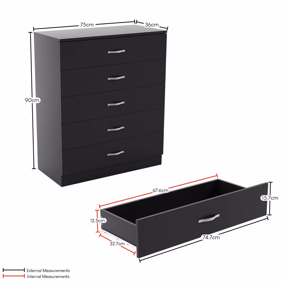 Vida Designs Riano 5 Drawer Chest of Drawers in Black – 3