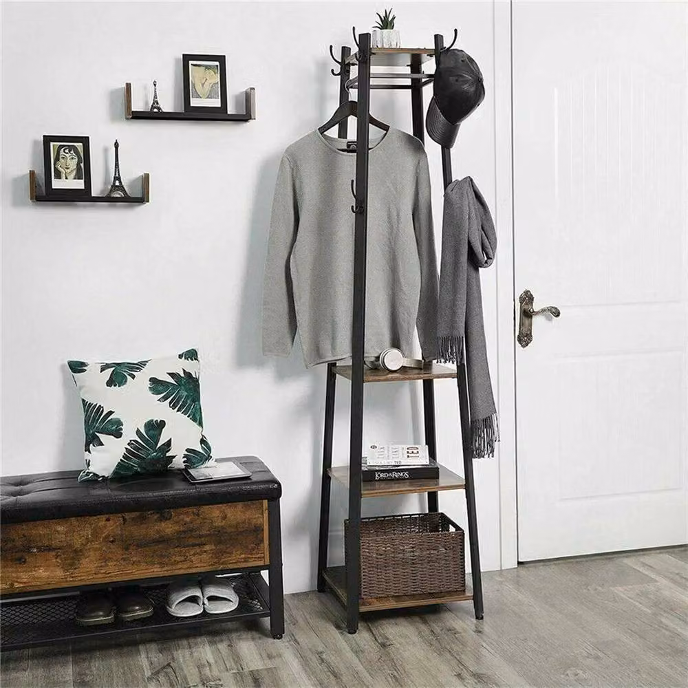 ERGOVEXA Revolving Shape Coat Stand with Three Shelves in Black – 3