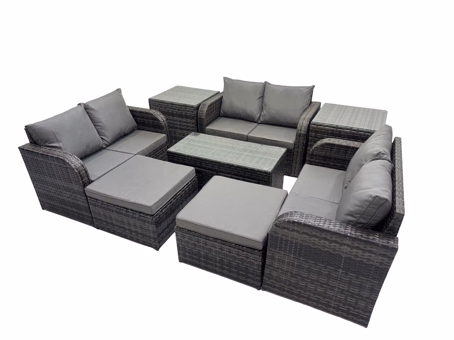 Fimous Garden Outdoor Furniture Set in Dark Grey with 2 Side Tables and 2 Large Footstools – 2