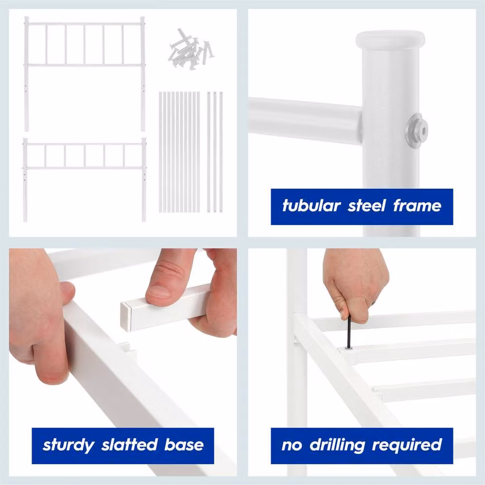 Harbour Housewares Single Metal Bed Frame in White, W/D/H: 90 x 190 cm – 4