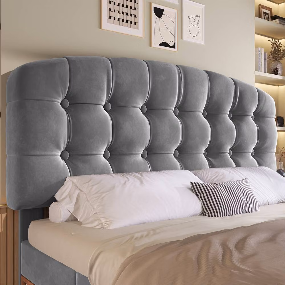 Merax King Size Velvet Upholstered Storage Bed with Adjustable Headboard in Grey, W/D/H: 150 x 200 x 110 cm – 7