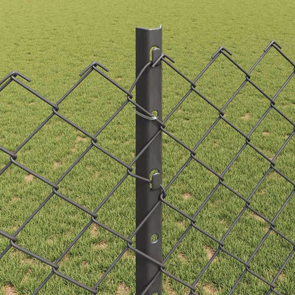 Berkfield Home Grey Galvanised Steel Woven Chain Link Fence with 20 U Posts, W: 120 cm, L: 1000 cm – 3