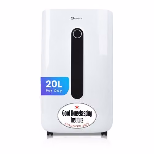 PureMate 20L Dehumidifier in White with Continuous Drainage and 24-Hour Timer