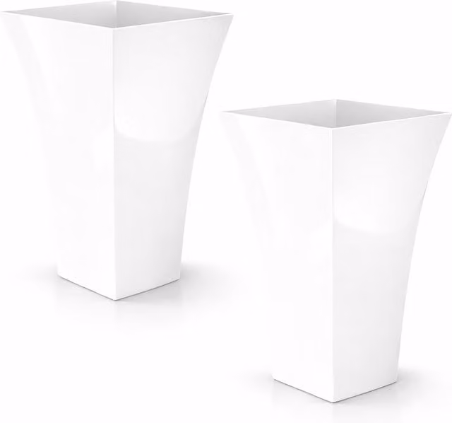 Simpa Milano Tall Square Plastic Plant Pots, Set of 2, White, H: 45 cm, W: 30 cm, D: 19 cm – 1