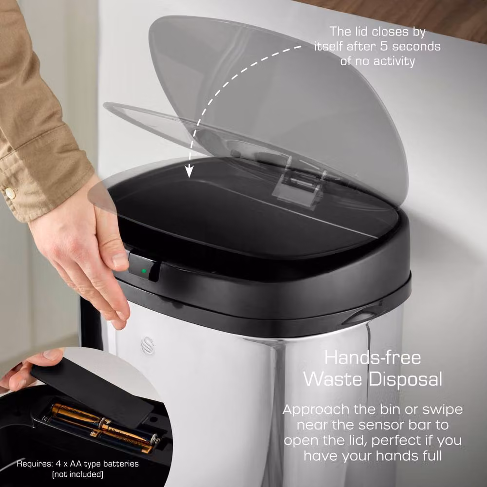 Swan 50L Square Sensor Bin in Black – 3