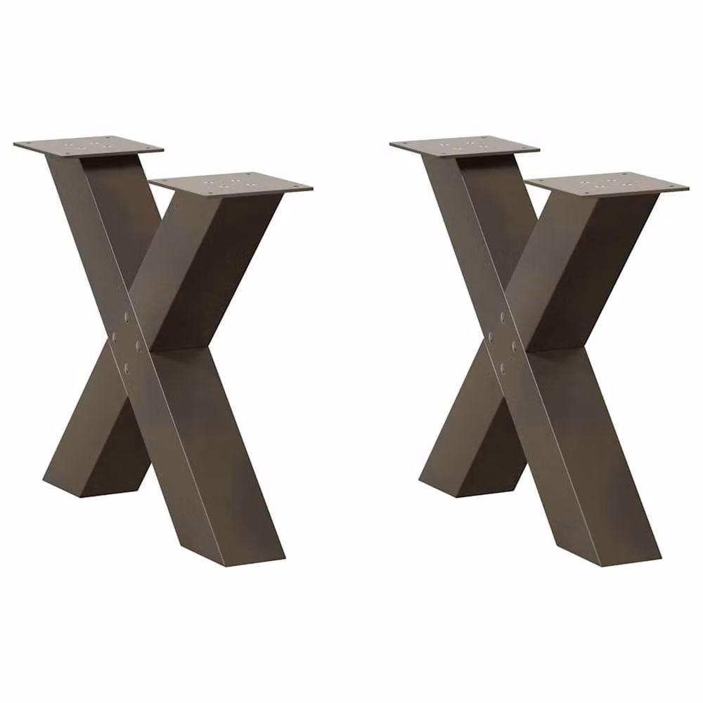 Berkfield Home X-Shaped Coffee Table Legs, 2 Pieces, Brown Steel, H: 60 cm, W: 42.5 cm, D: 42.5 cm – 1