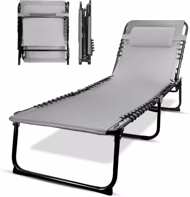Keplin Foldable Recliner Sun Lounger in Grey with Adjustable Headrest and Leg Rests, W/D/H: 190 x 65 x 30 cm – 1