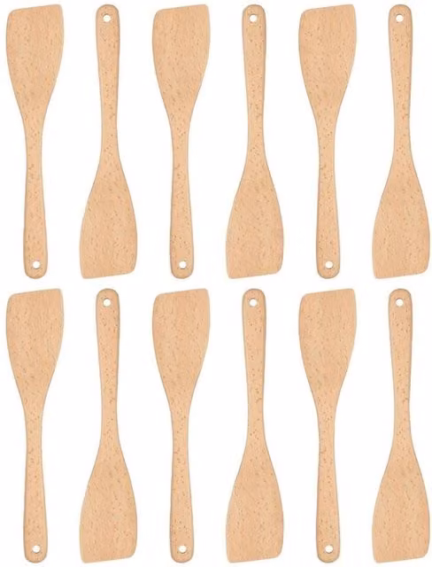 Kelvenix 12-Piece Brown Wooden Spatula Set with Long Handles, Heat Resistant and Non-Scratch Kitchen Utensils, W/D/H: 30 x 6.5 x 6.5 cm