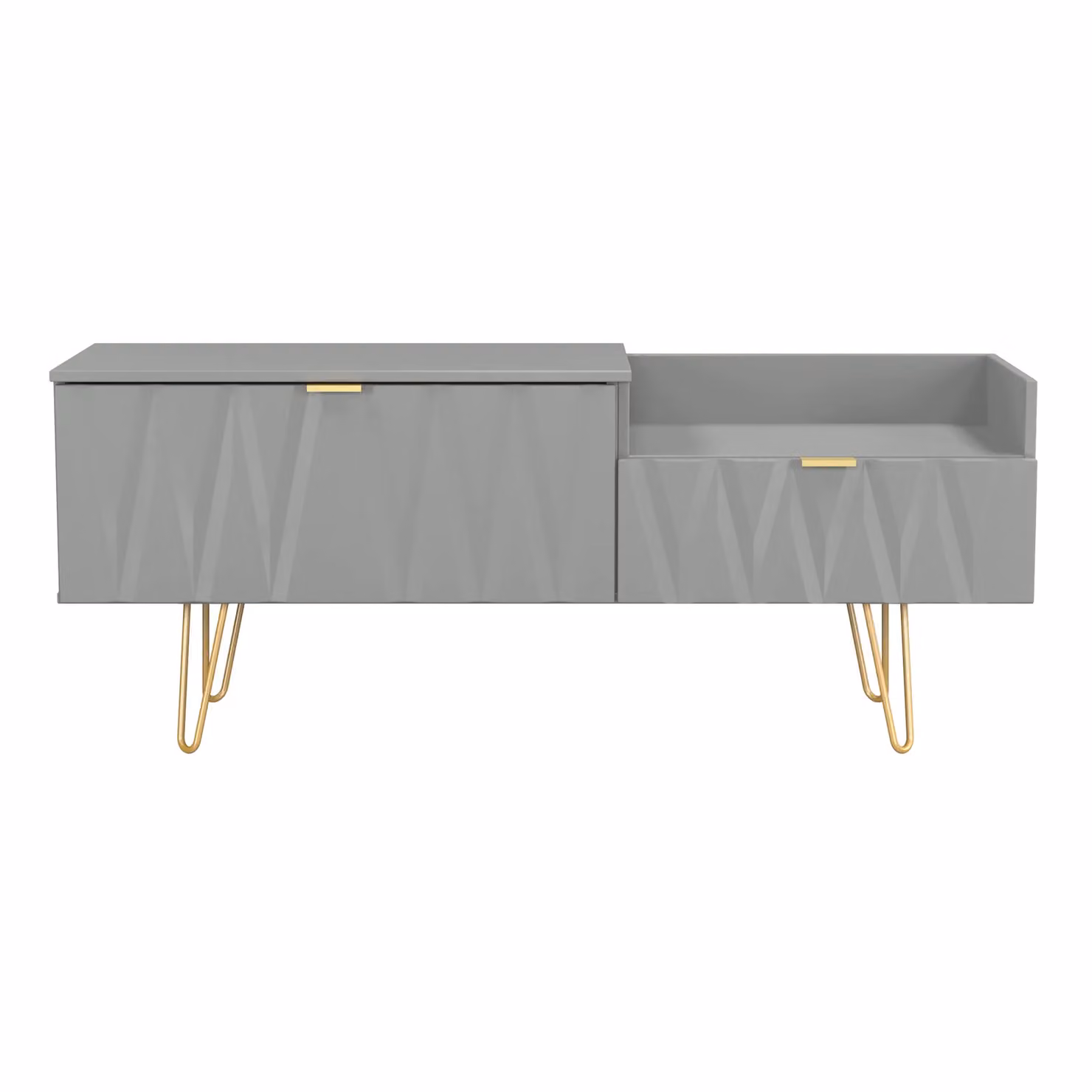 Ready Assembled 2 U Dallas 2 Drawer Coffee TV Unit in Grey with Gold Metal Details – 2