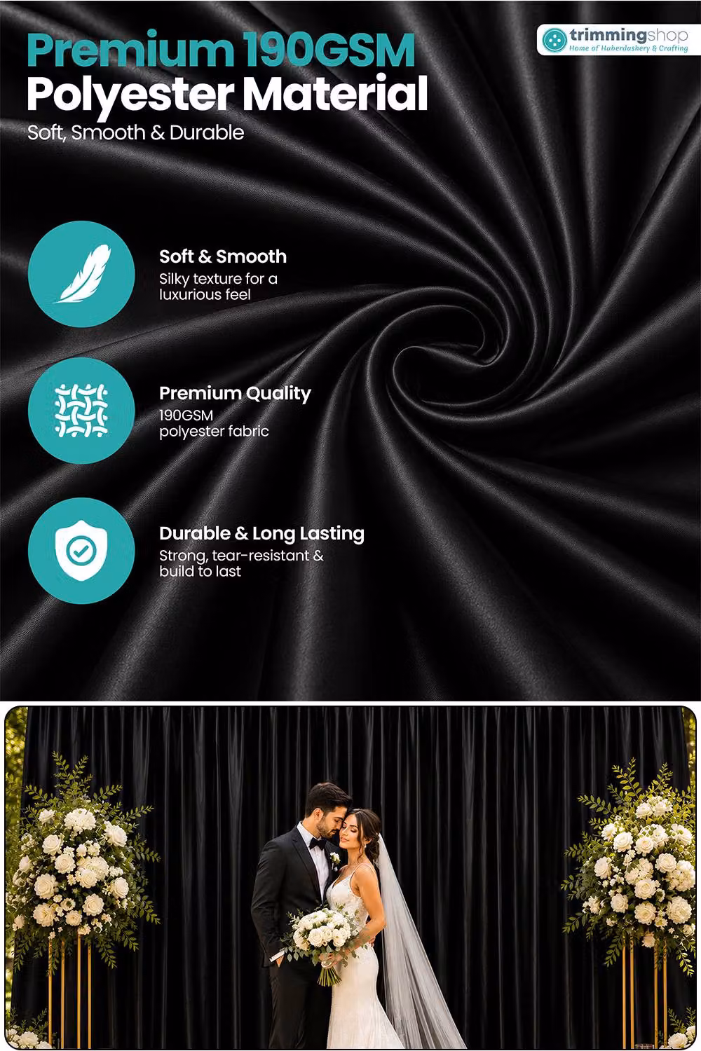 Neel Blue Blackout Polyester Photography Backdrop, Black, W: 9 m, H: 3 m – 3