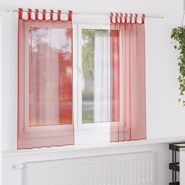 Berkfield Home Red Voile Fabric Curtains with Tabs, 2 Pack, W: 140 cm, H: 175 cm – 1