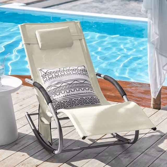 SoBuy Rocking Sun Lounger with Adjustable Headrest and Armrests in Beige