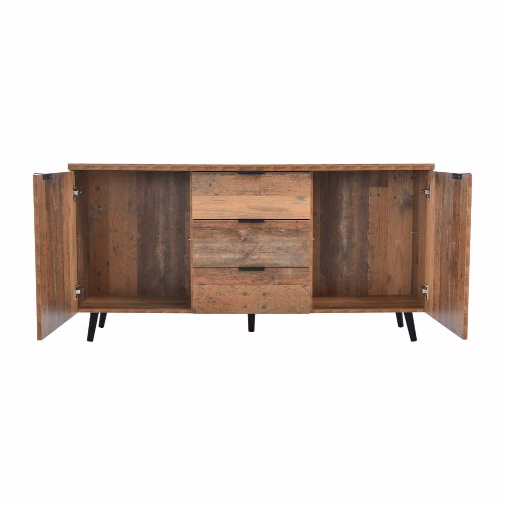 Tokpiedi Vintage Brown and Natural Wood Storage Buffet Cabinet – 2