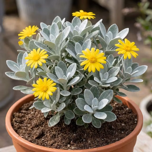 Plants by Post Senecio Sunshine Ornamental Shrub, Silver Green, 2L Pot