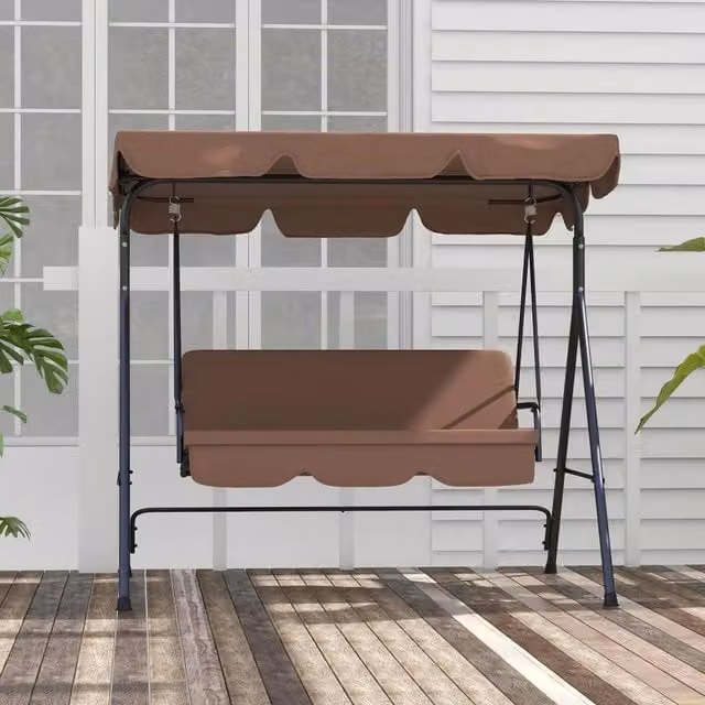 Chilli Seating 3 Seat Adjustable Sporty Swing Seat with Sun Canopy and Cushions in Brown