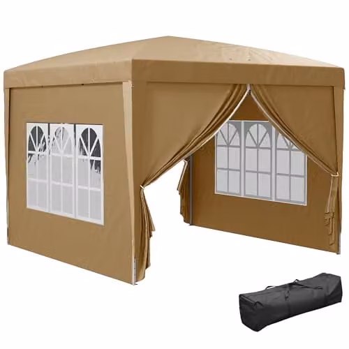 Outsunny Pop Up Gazebo Canopy Marquee with Windows in Beige and Brown