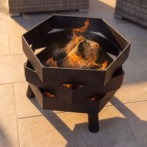 Charles Bentley Hexagonal Steel Fire Bowl in Black, W: 46 cm, D: 46 cm, H: 35.5 cm – 2
