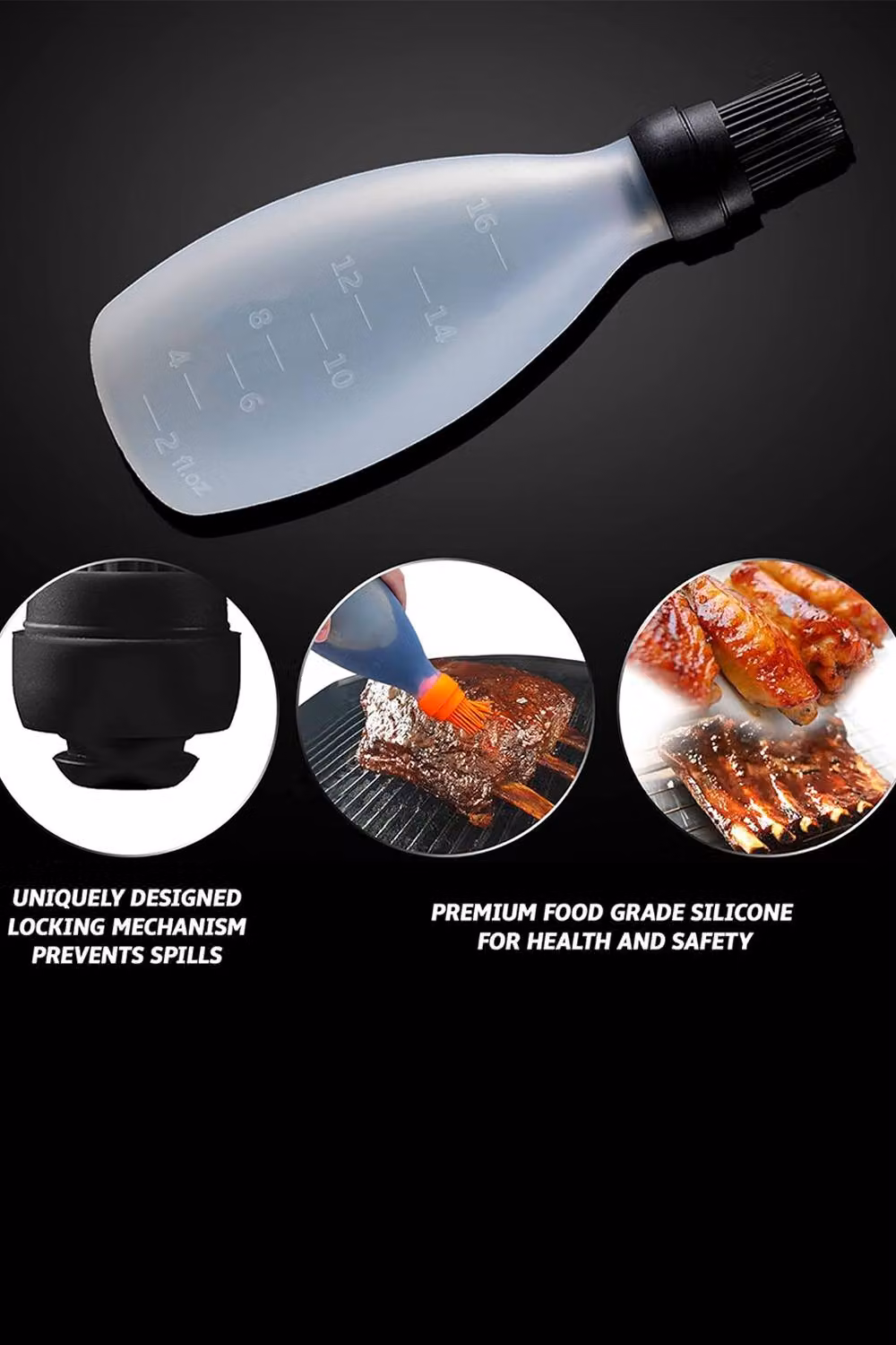Gourmet Easy Black Silicone Pastry and Basting Brush – 3