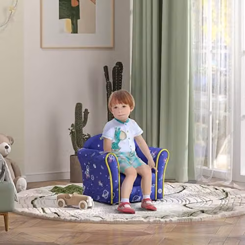 AIYAPLAY Kids Dinosaur Armchair with Wooden Frame, Blue, W: 44 cm, D: 50 cm, H: 39 cm – 2