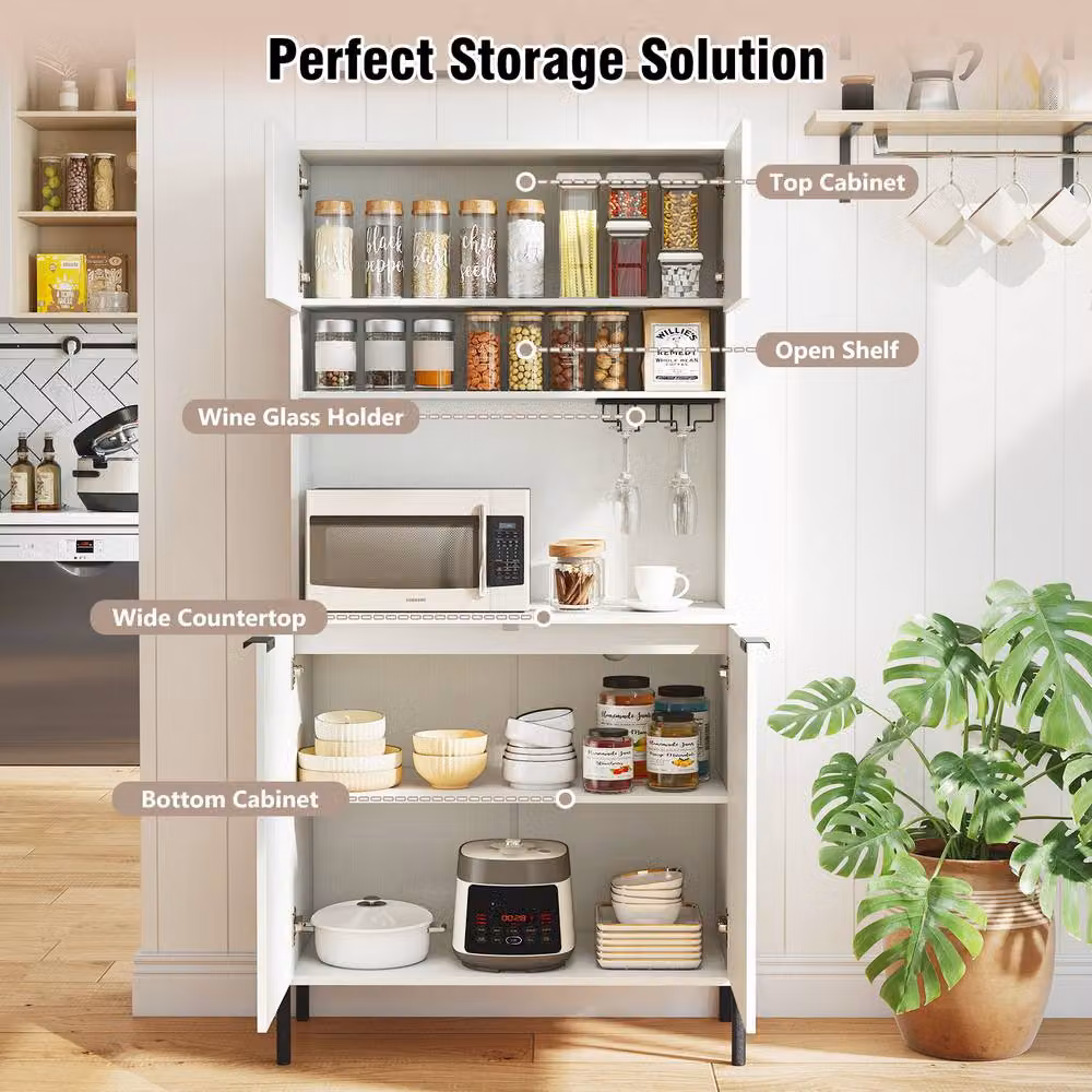 Costway White Kitchen Pantry Cabinet with Charging Station and Tall Storage Hutch – 2
