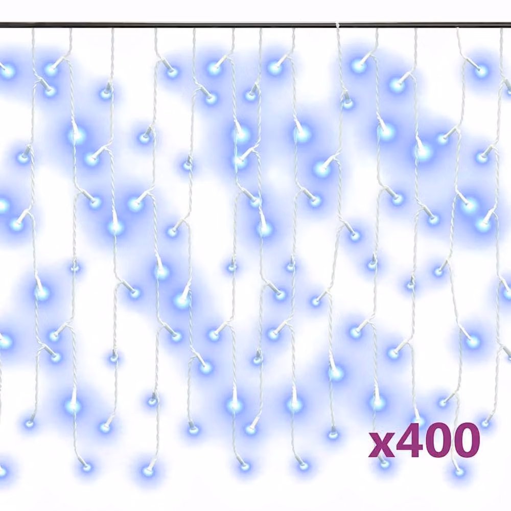 Berkfield Home Blue LED Icicle Curtain Lights with 400 LEDs and 8 Functions, 10m – 2