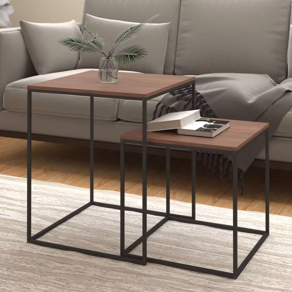 Berkfield Home 2-Piece Nested Coffee Table Set in Black and Brown with Engineered Wood and Metal Industrial Design – 2