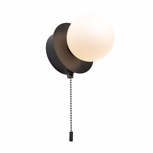 CGC Lighting Macie Black and White LED Rechargeable Magnetic USB Wireless Wall Light with Opal Glass Sphere Diffuser and Pull Cord Switch – 2