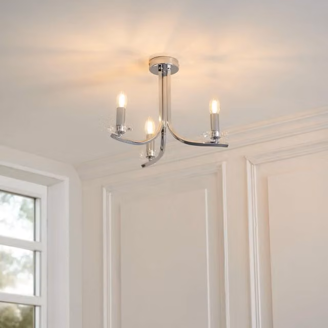 Pagazzi Morden 3 Light Polished Chrome and Crystal Semi Flush Ceiling Light in Silver – 1