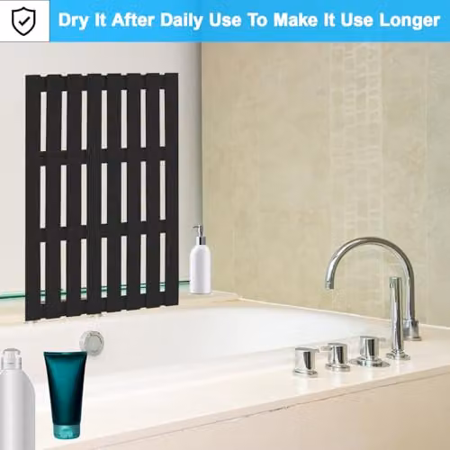 MantraRaj Bamboo Duckboard Anti-Slip Bath Mat, Black, W: 60.0 cm, D: 35.0 cm, H: 3.0 cm – 4