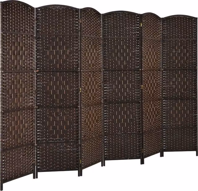 Costway 6-Panel Rattan Wood Room Divider in Brown