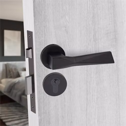 Golden Grace Aura Euro Lock Door Set in Matt Black Finish – 3