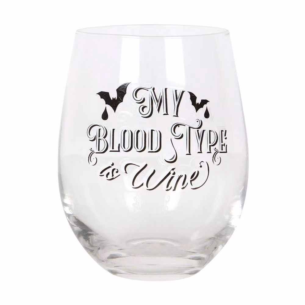 Uniqueful My Blood Type Stemless Wine Glass in Clear, 500ml – 2