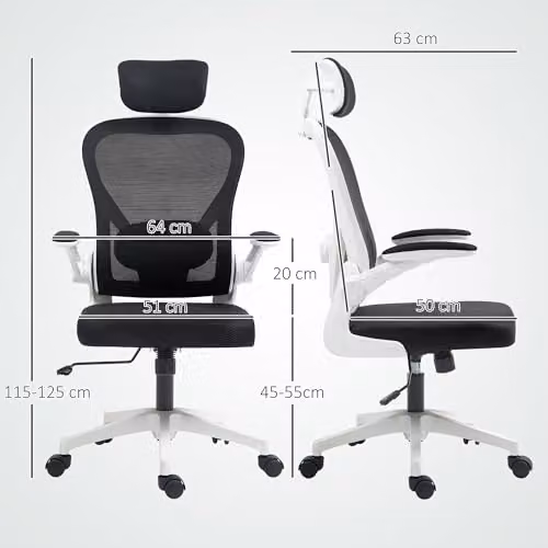 HOMCOM Executive Mesh Office Chair with Headrest and Armrests in Black – 3