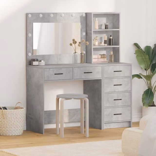 Berkfield Home Hollywood LED 2 Piece Dressing Table Set in Grey Matt MDF