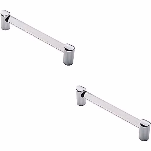 2 Pack Round Tube Bar Pull Handles in Clear and Chrome, 180 x 16 mm with 160 mm Fixing Centres