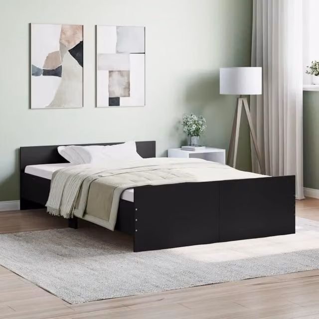 Berkfield Home Small Double Bed Frame with Headboard and Footboard in Black, W/D/H: 120 x 190 cm